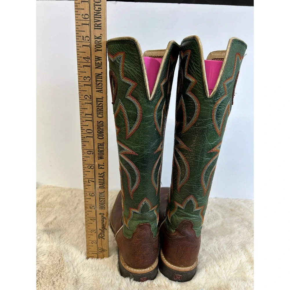 Twisted X Kids Ruff Stock Green Brown Leather Western Cowboy Boots YBK0005 4M